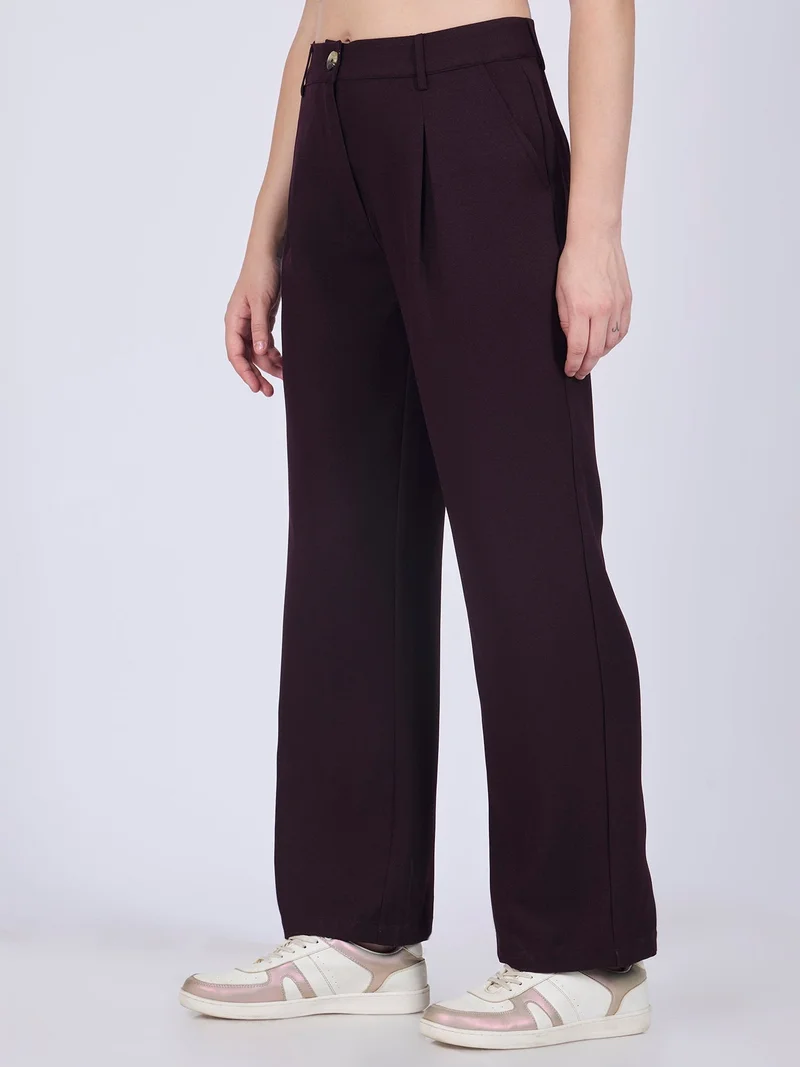 Outzidr  Purple Pleated Wide Leg Pants for Women | Best Price UAE